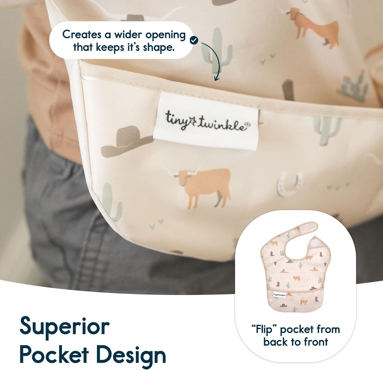 Tiny Twinkle Mess-Proof Baby Bib - Waterproof Bib for Baby Boy or Girl - PVC, BPA & Phthalate Free - Baby Food Bibs…… - Image 4